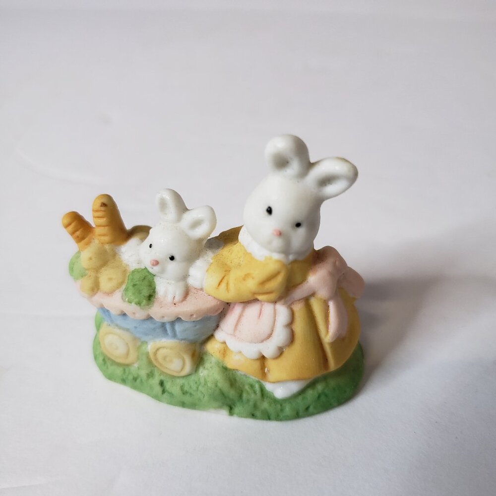 Vintage Easter Village Miniature Rabbit Mom Ceramic Figurine Mini Accessory
